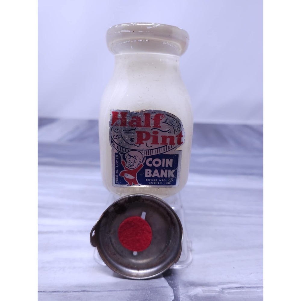 Vintage Half‎ Pint Milk Bottle Coin Bank Bower Mfg. Goshen Indiana